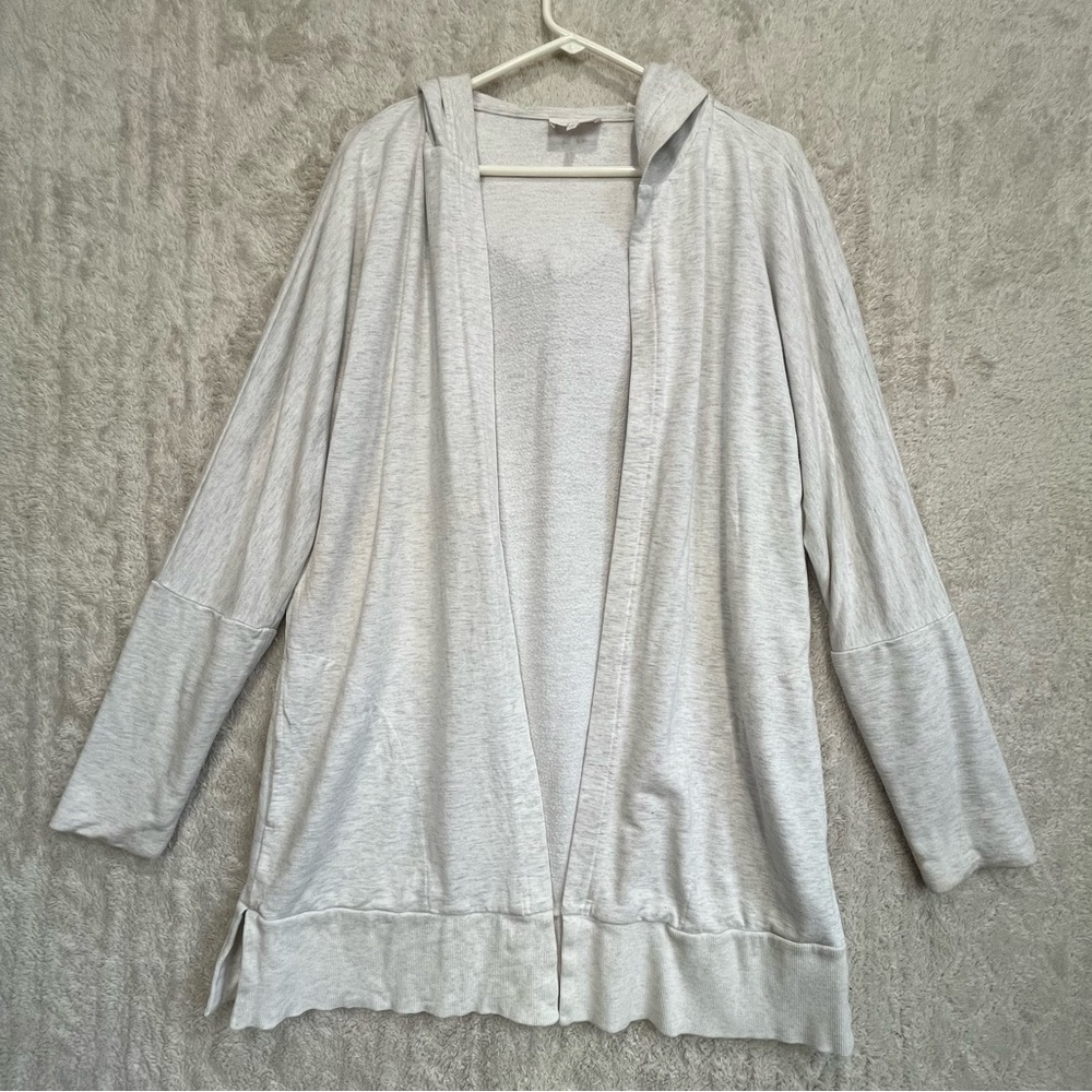 Soma Weekend Long Open Knit Hooded Cardigan Fleece Sz L Side Pockets Leisure